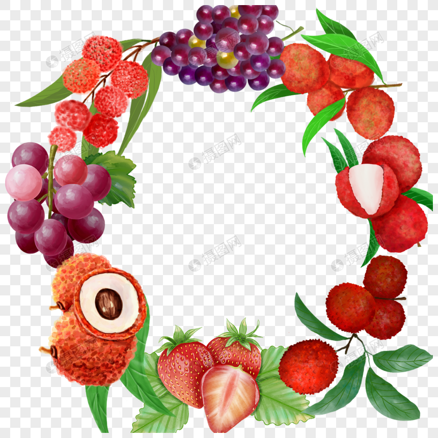 草莓水果水彩边框图片