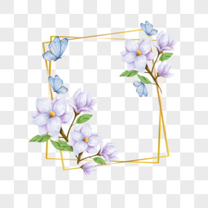 花卉边框蝴蝶水彩风格浅色图片