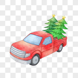 圣诞节汽车和松树水彩图片