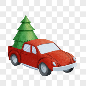 圣诞节红色汽车水彩图片