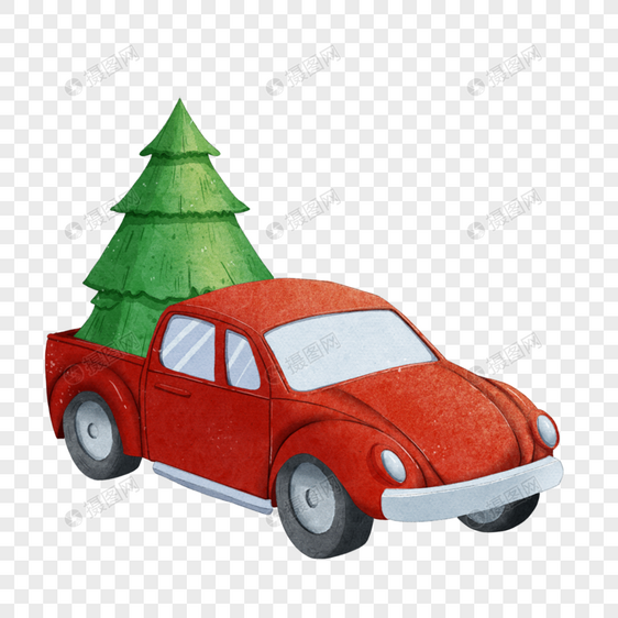 圣诞节红色汽车水彩图片