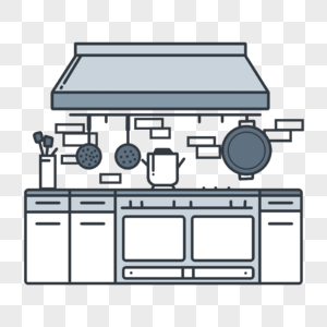 厨房商务扁平线描插画图片