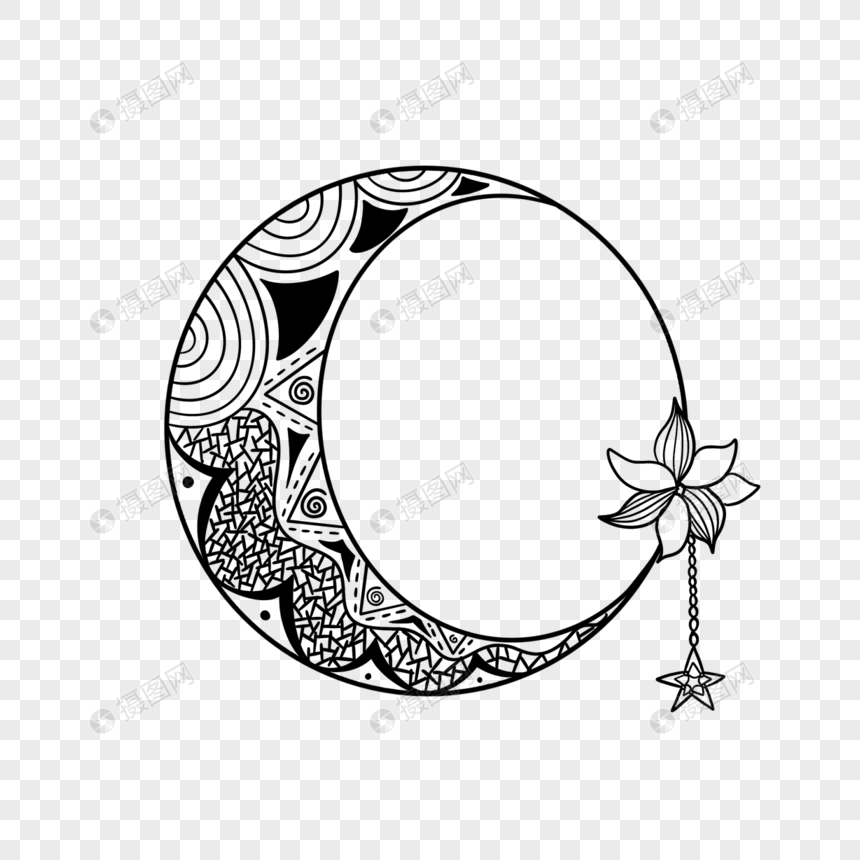 月亮抽象神秘禅绕画装饰