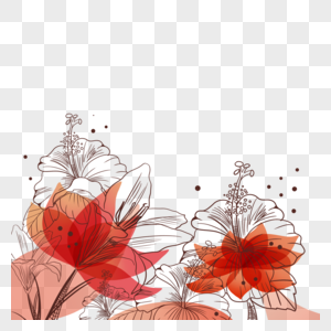 花卉植物抽象红色渐变线稿高清图片