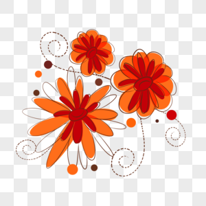 花卉植物抽象线稿橙色图片