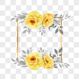 水彩复古婚礼黄色玫瑰花卉边框图片