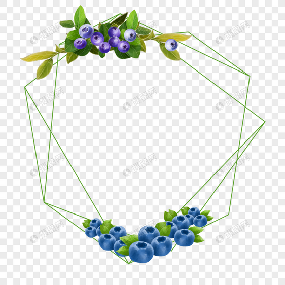 水彩水果蓝莓绿色形状边框图片