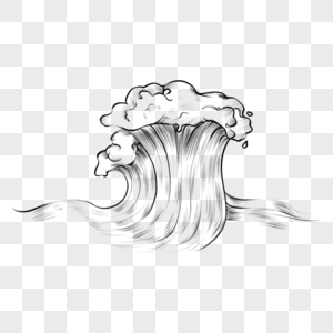 素描铅笔画大海波浪海啸海浪轮廓图片