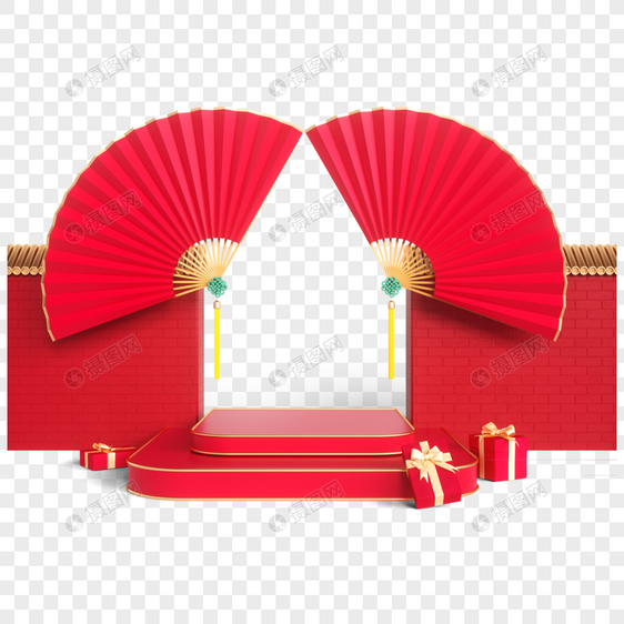 春节扇子礼盒展台图片