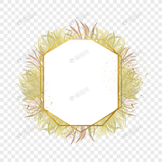 淡雅水彩干扇棕榈叶婚礼边框图片