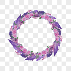 紫色水彩波西米亚风格羽毛边框图片