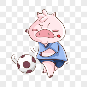 可爱小猪踢足球运动卡通形象图片