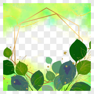 卡通风格绿色叶片植物花卉水彩边框图片
