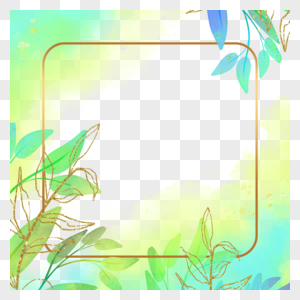 抽象绿色叶片植物花卉水彩边框图片