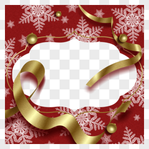 金色丝带圆球圣诞冬季雪花边框图片
