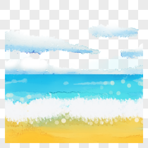 金色海滩海浪水彩边框图片