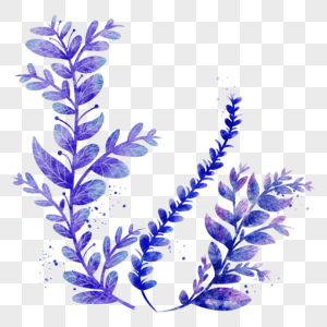 水彩复古蓝色植物图片