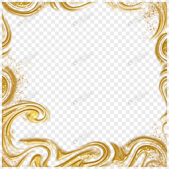 创意海浪花纹金色笔刷抽象边框图片