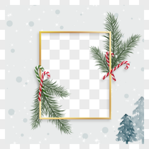 金色外框绿色树枝圣诞冬季植物边框图片