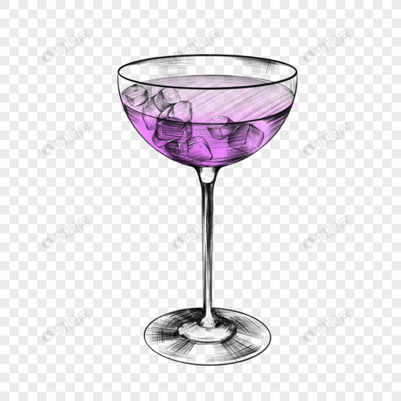素描风格紫色优雅鸡尾酒剪贴画图片