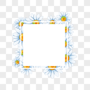 水彩洋甘菊花卉白色线框边框图片