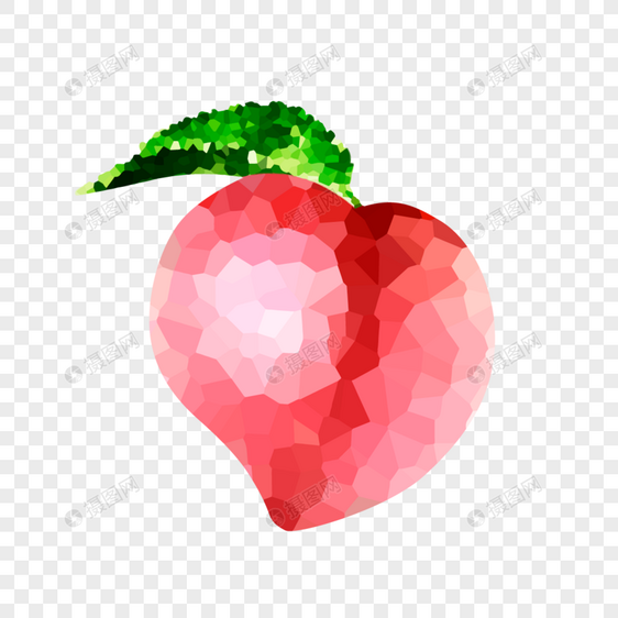 低聚合水果水蜜桃彩色马赛克效果图片