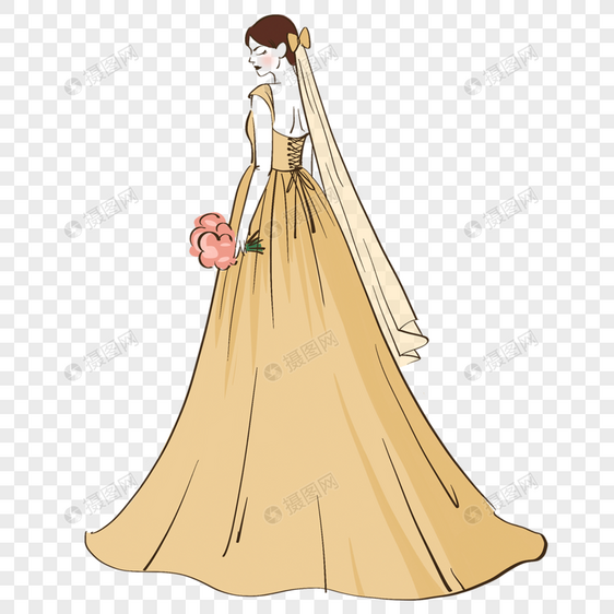 黄色婚纱抽象线稿图片