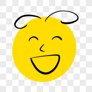 大笑的黄色人脸可爱蜡笔画表情线条图片
