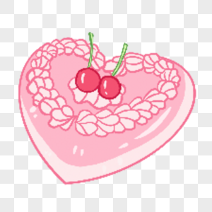 点缀着两颗樱桃的像素艺术蛋糕图片