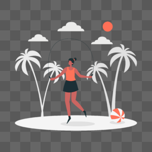 跳绳运动插画夏季沙滩跳绳运动的女人图片