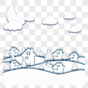 冬季圣诞剪纸房屋山丘云朵浪漫图片