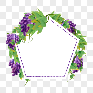 水彩葡萄藤边框紫色叶子图片