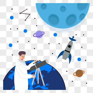 蓝色星球宇宙航天人物插画图片
