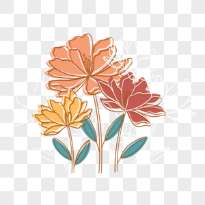 彩色花卉抽象线稿图片