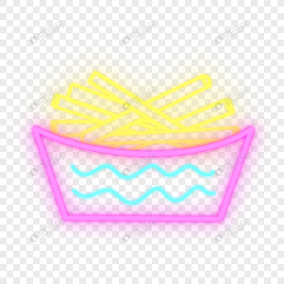 霓虹光效美食金黄薯条图片