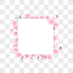 水彩粉色桃花方形边框图片