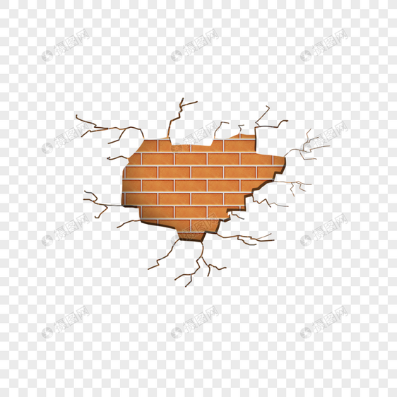 棕色破碎砖墙裂缝图片