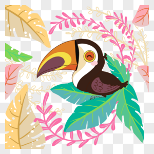 夏季卡通热带植物可爱巨嘴鸟图片