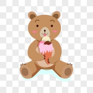 卡通小熊吃冰淇淋扁平风格可爱动物图片