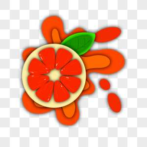 水果柚子与水果汁飞溅剪纸图案图片