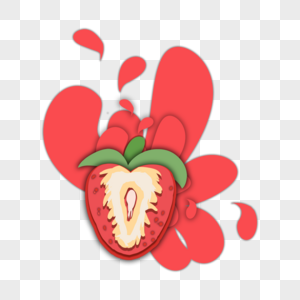 水果与水果汁飞溅剪纸叶子草莓草莓汁草莓叶图片
