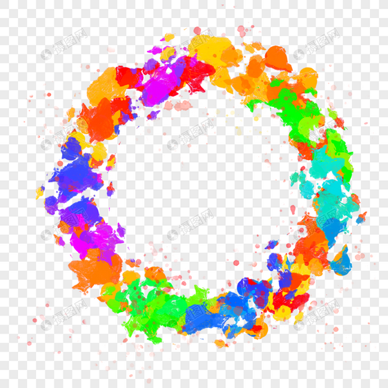 水彩颜料飞溅圆圈边框彩虹图片