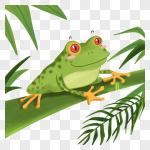夏季卡通可爱趴在竹子上的青蛙图片