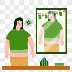 人物自卑插画肥胖的绿色上衣女生图片