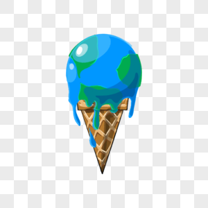 融化的蓝色地球冰淇淋蛋筒全球暖化图片