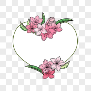 粉色爱心桃花复古花卉边框图片