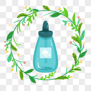 蓝色植物花环精油瓶图片