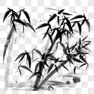 黑色晕染植物水墨墨迹竹子竹叶图片