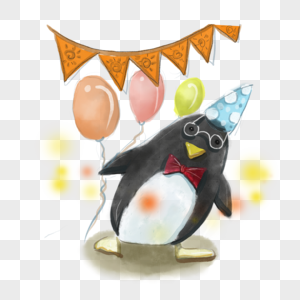 可爱黑白卡通企鹅生日图片