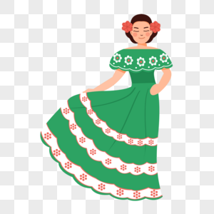 墨西哥五月节绿色花边裙子图片